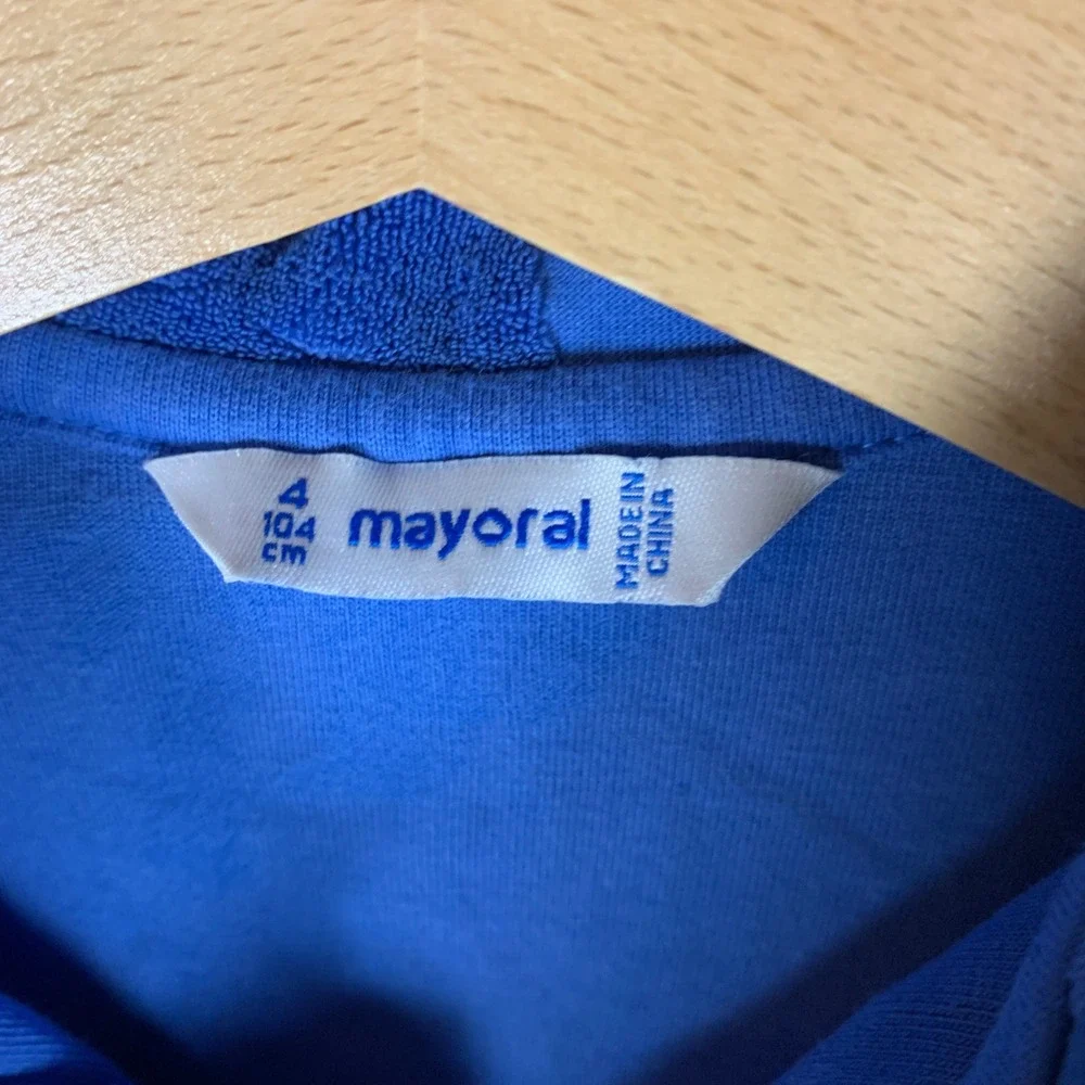 Mayoral Polo Shirt Boys 4 Blue Palm Tree Terry Textured Tropical‎ Summer